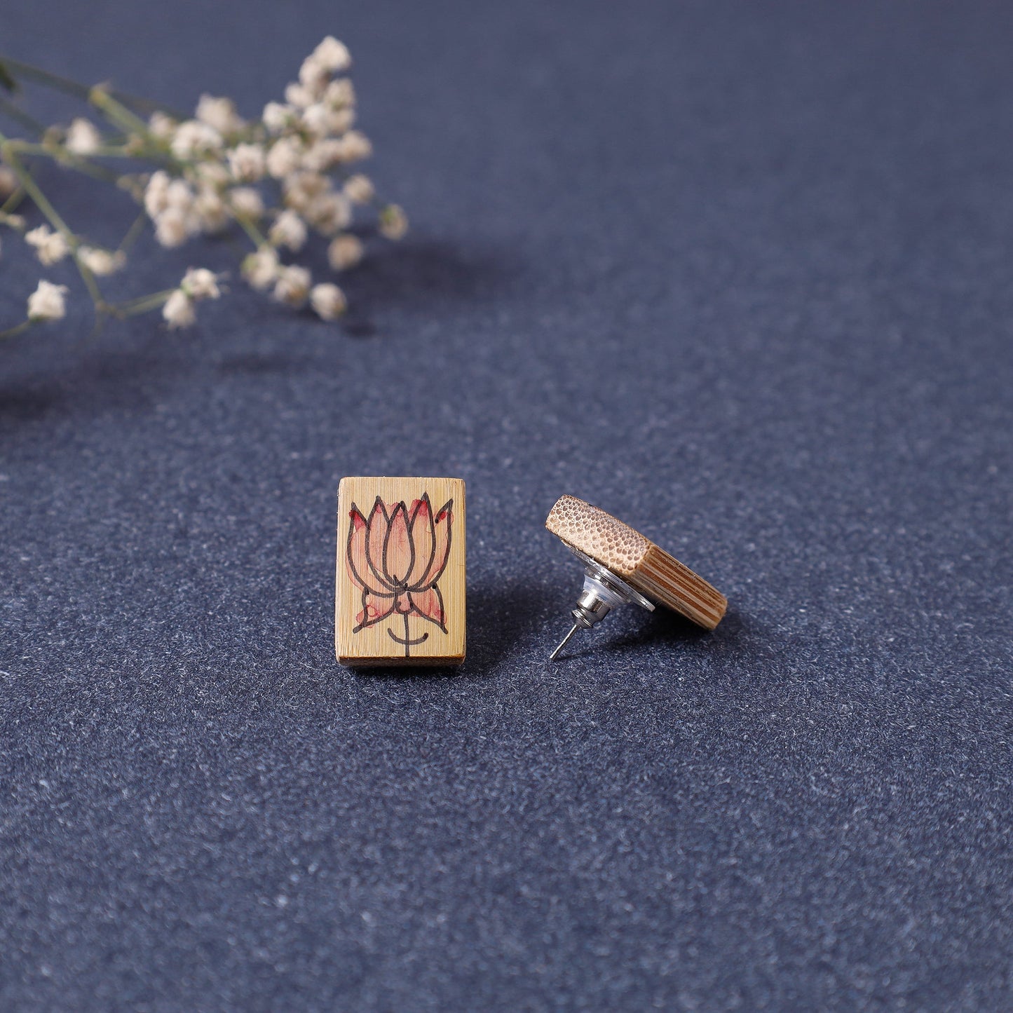  Kerala Hand Painted Bamboo Stud Earrings 