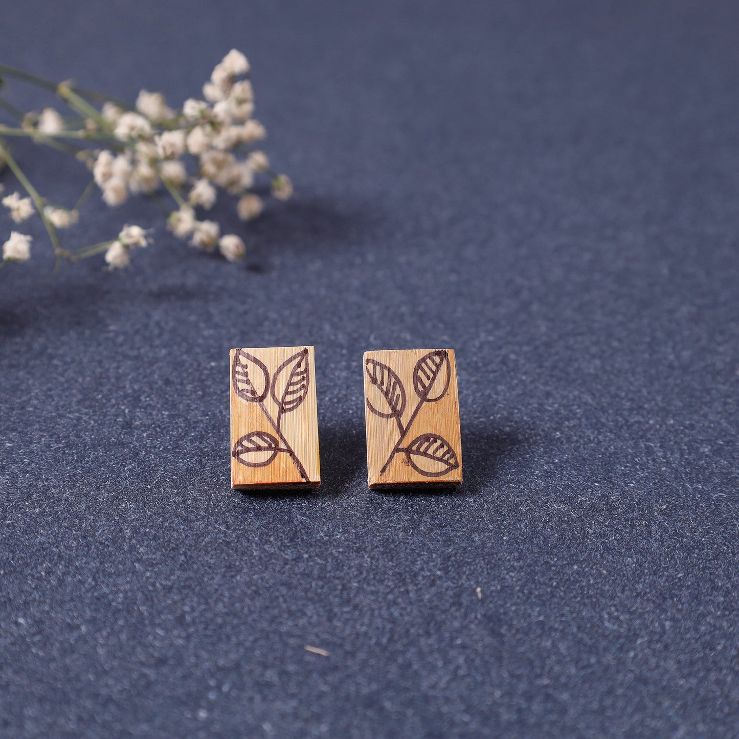  Kerala Hand Painted Bamboo Stud Earrings 