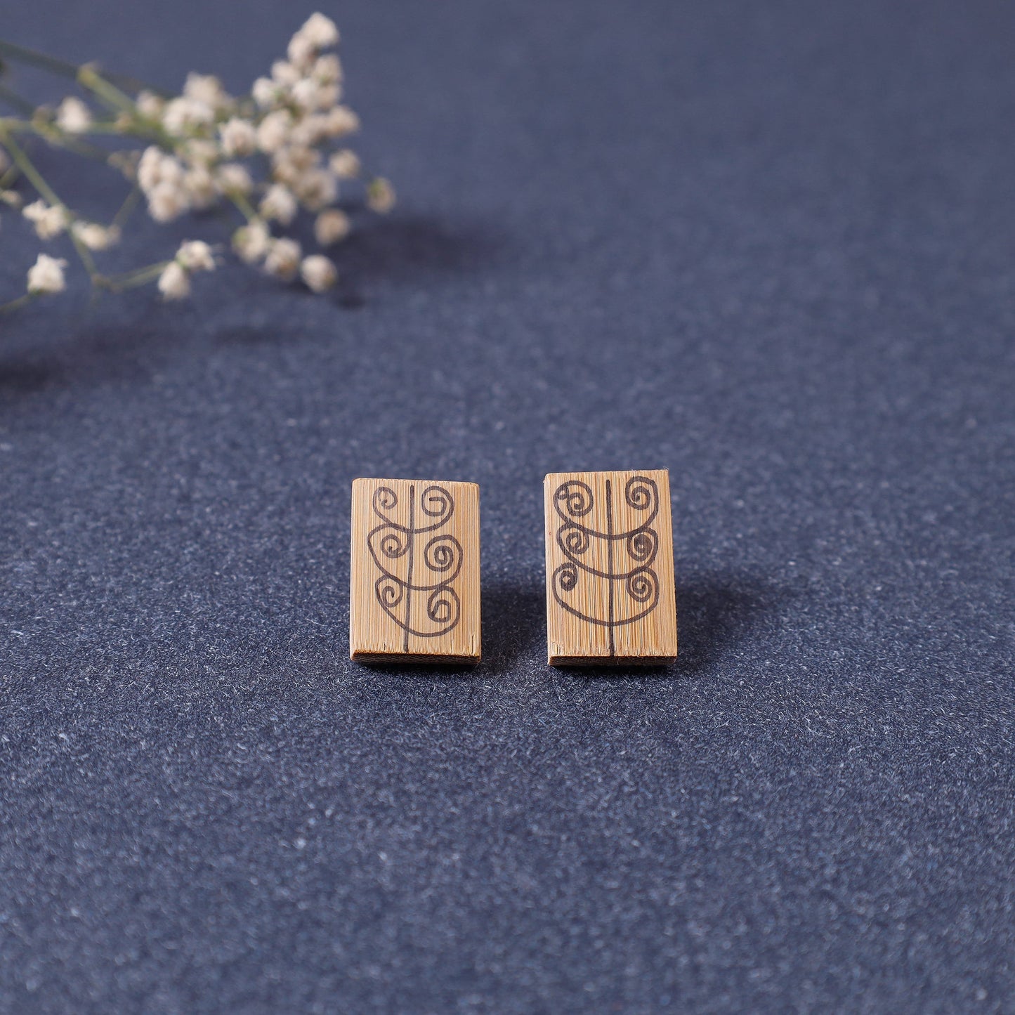  Kerala Hand Painted Bamboo Stud Earrings 