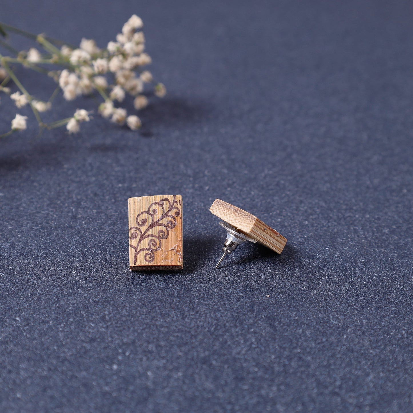  Kerala Hand Painted Bamboo Stud Earrings 