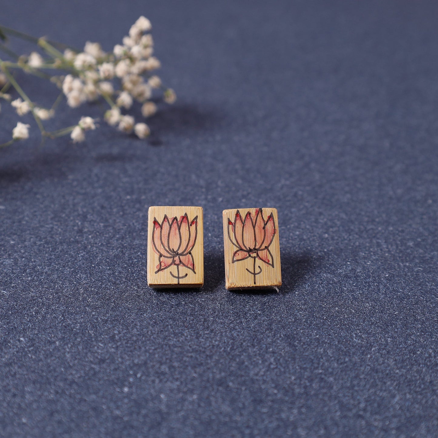  Kerala Hand Painted Bamboo Stud Earrings 