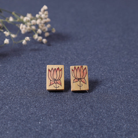  Kerala Hand Painted Bamboo Stud Earrings 