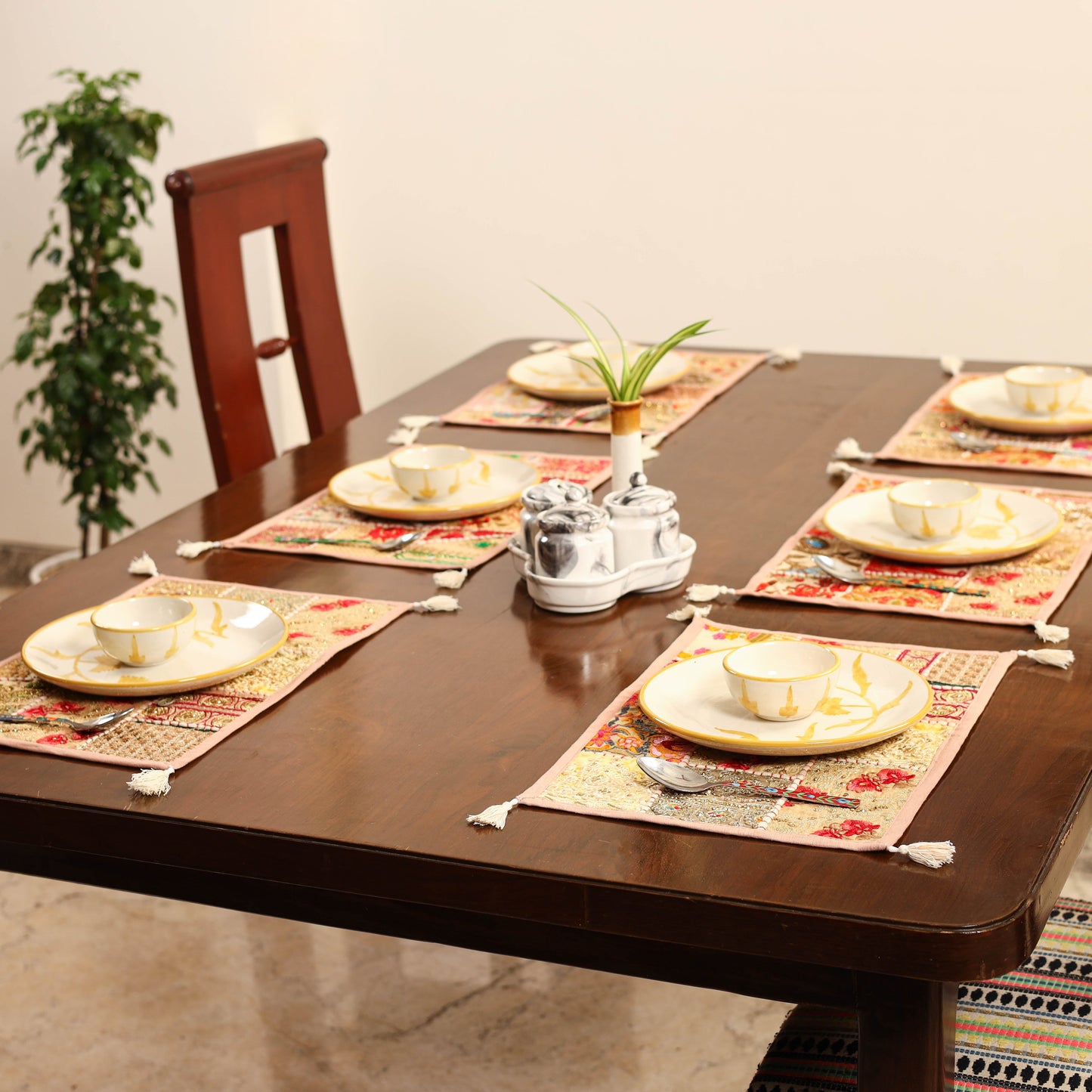 Beige - khambadiya patchwork cotton table mats (set of 6)