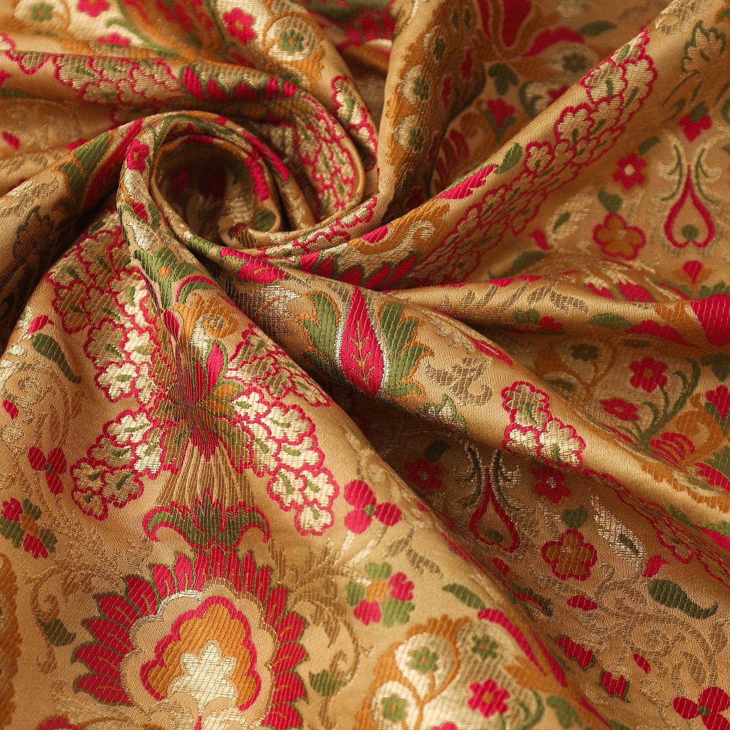 Beige Art Silk Gold Zari Kimkhab Banarasi Brocade Fabric