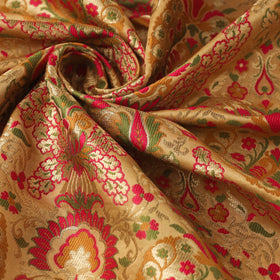 Beige Art Silk Gold Zari Kimkhab Banarasi Brocade Fabric