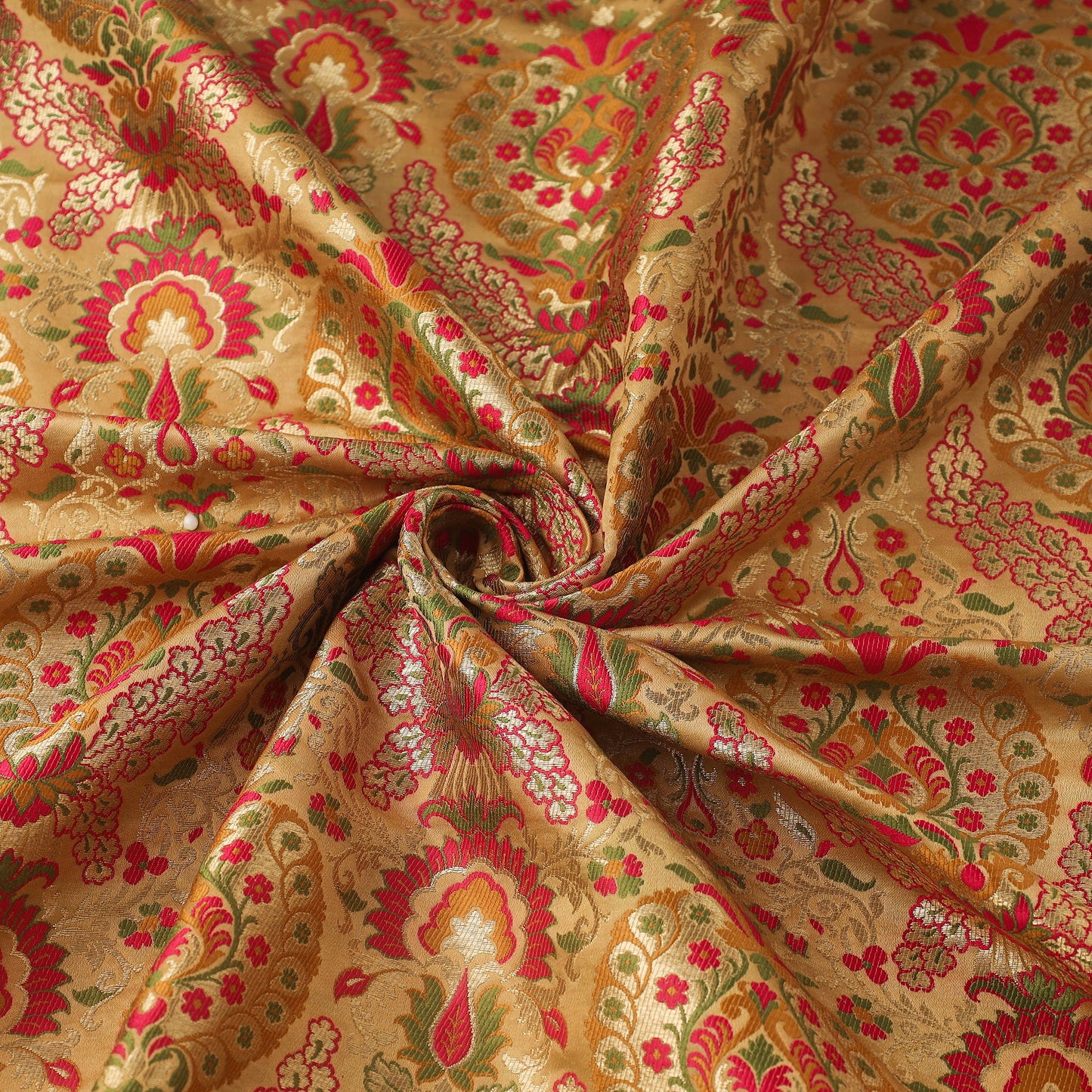 Beige Art Silk Gold Zari Kimkhab Banarasi Brocade Fabric