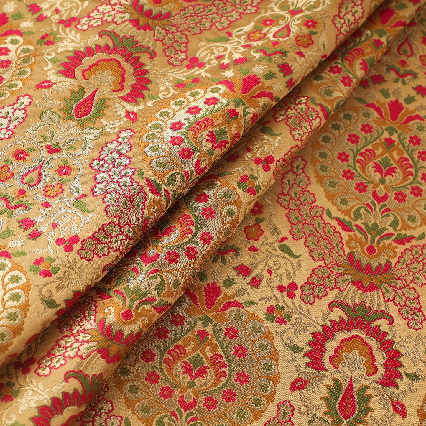 Beige Art Silk Gold Zari Kimkhab Banarasi Brocade Fabric