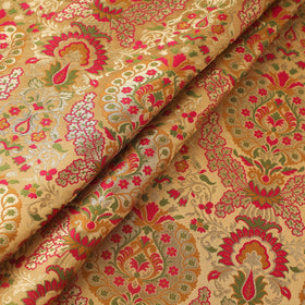 Beige Art Silk Gold Zari Kimkhab Banarasi Brocade Fabric