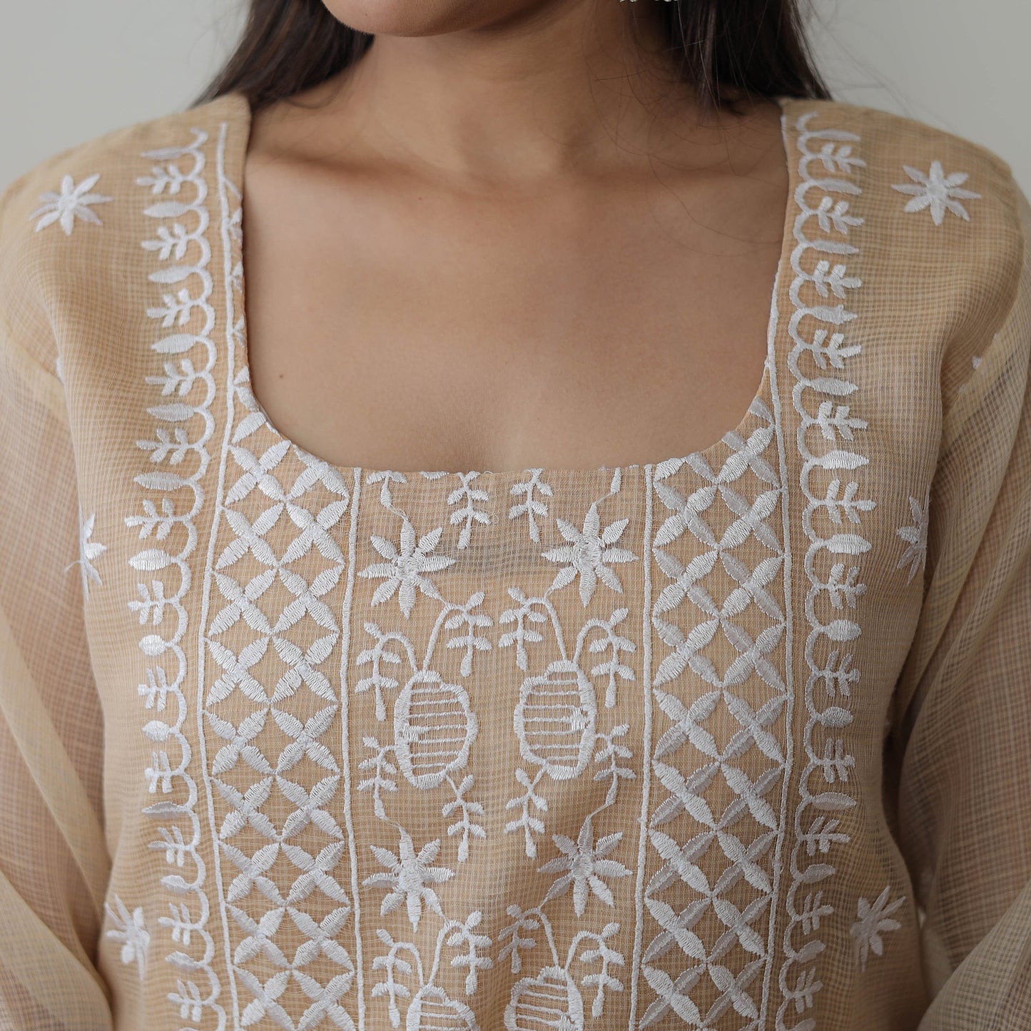 Beige Kota Doria Embroidered Suit Set – Buy Online