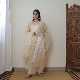 Beige Kota Doria Embroidered Suit Set – Buy Online