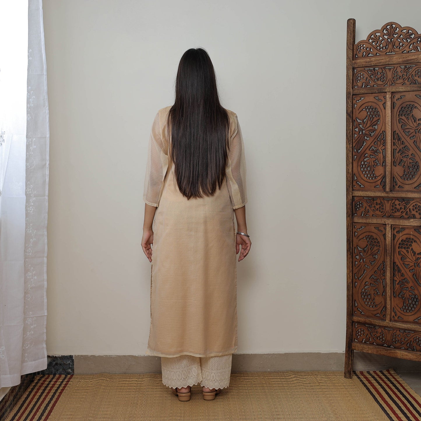 Beige Kota Doria Embroidered Suit Set – Buy Online