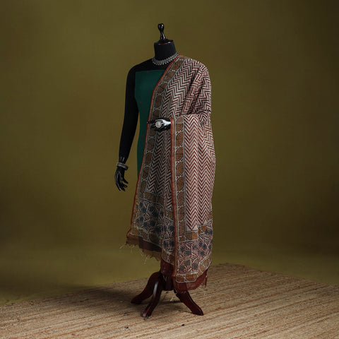 Beige - kota doria cotton hand bagru dupatta 11