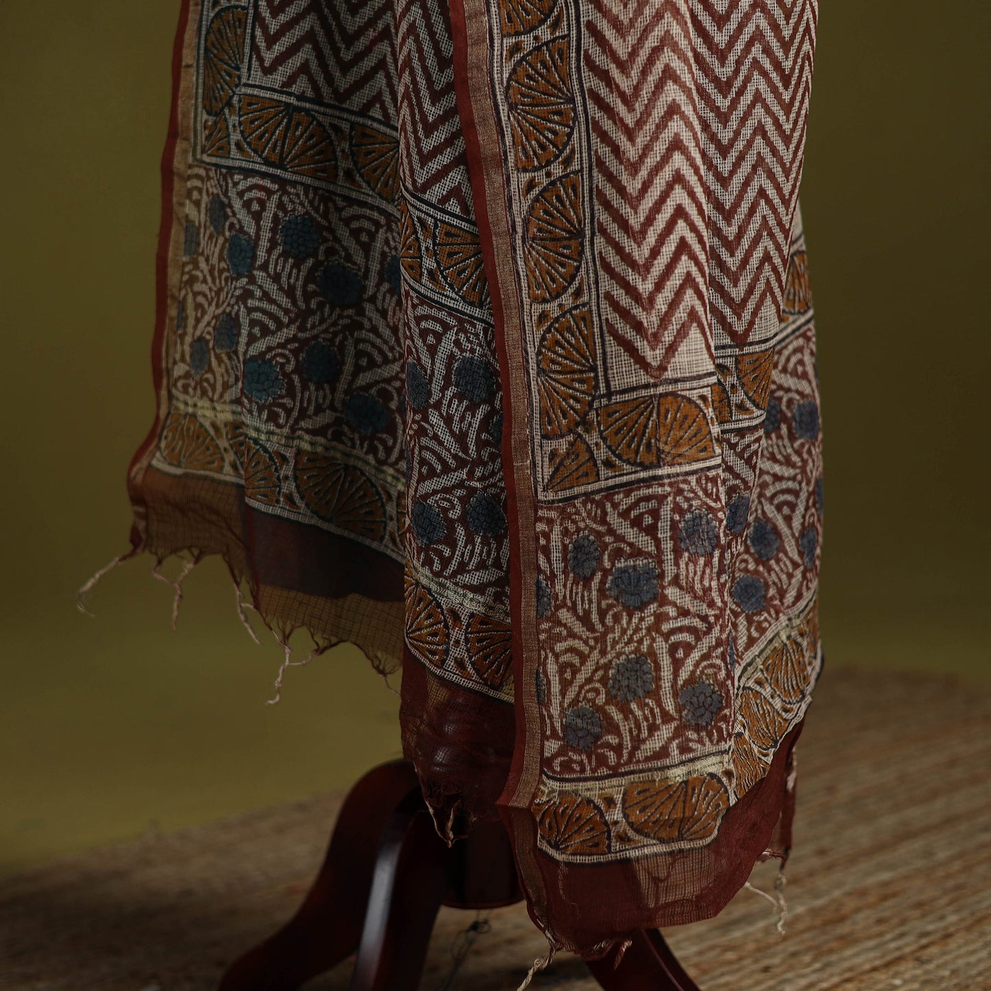 Beige - kota doria cotton hand bagru dupatta 11