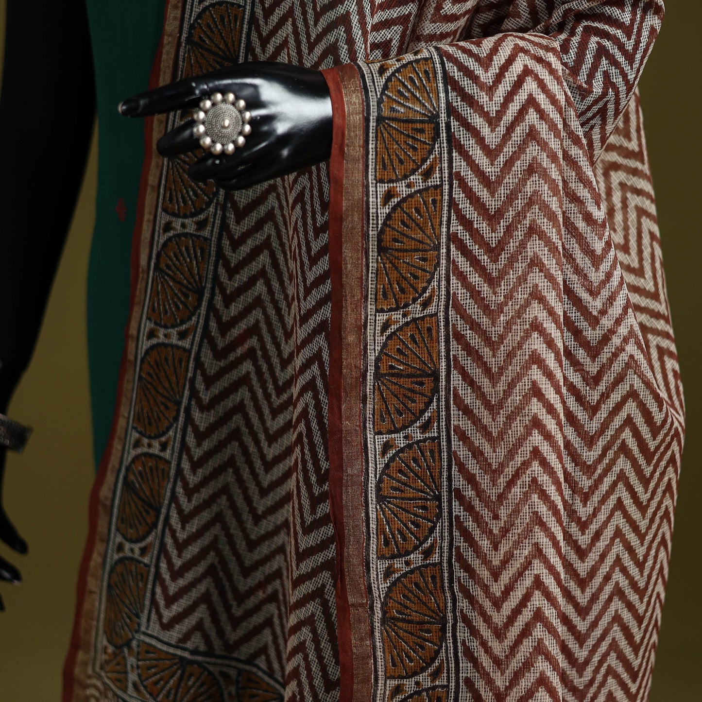 Beige - kota doria cotton hand bagru dupatta 11