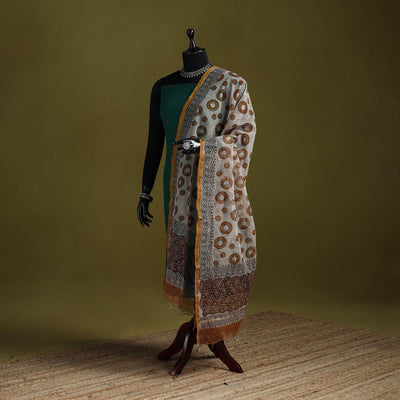 Beige - kota doria cotton hand bagru dupatta 18