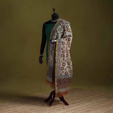 Beige - kota doria cotton hand bagru dupatta 18