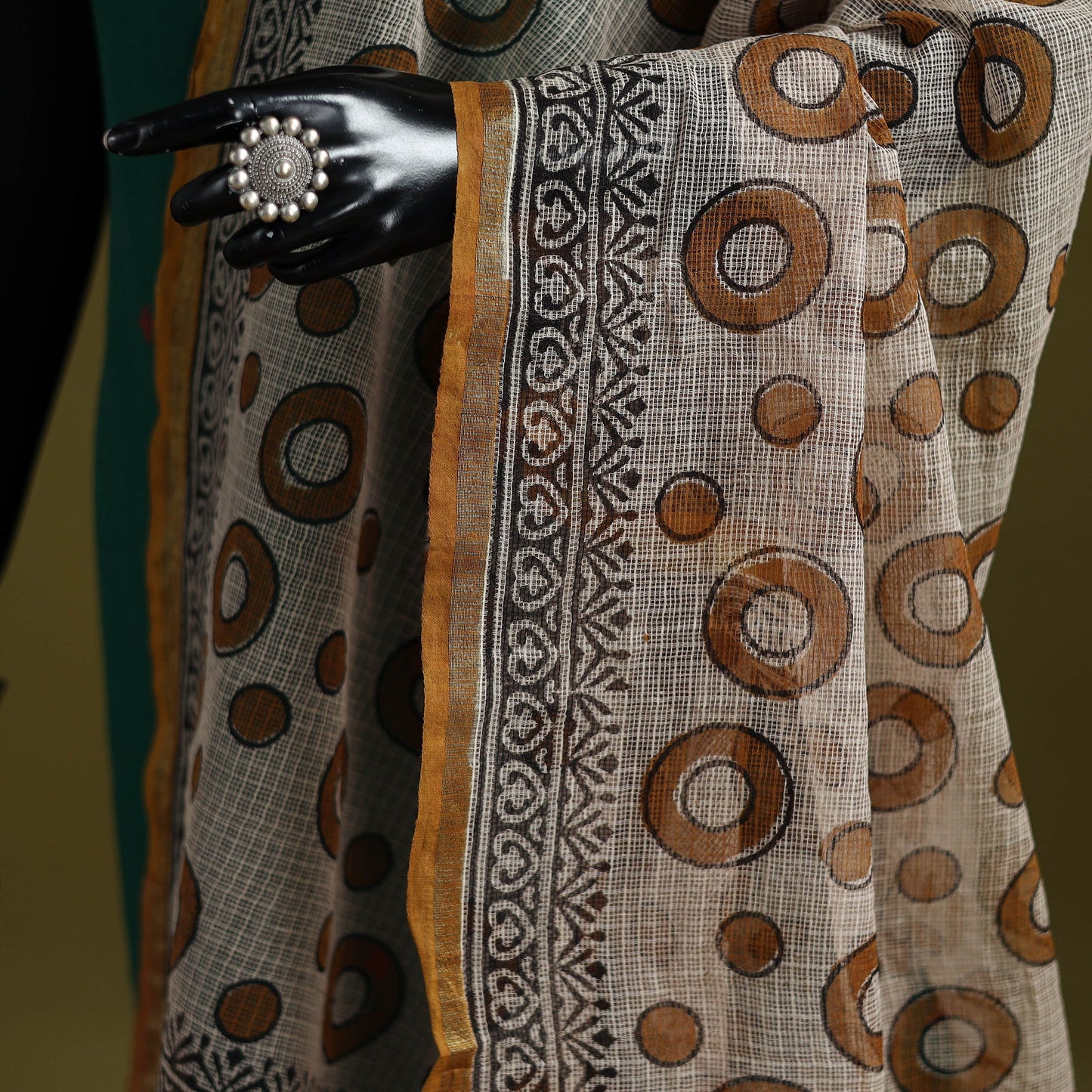 Beige - kota doria cotton hand bagru dupatta 18