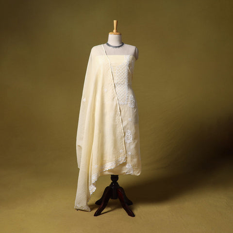 Beige - kota doria cotton lucknow chikankari 2pc unstitched