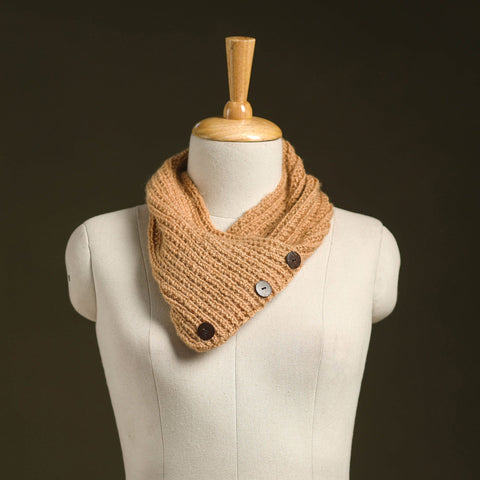 Beige - kumaun hand knitted woollen button cowl 22