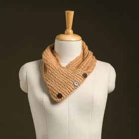 Beige - kumaun hand knitted woollen button cowl 22