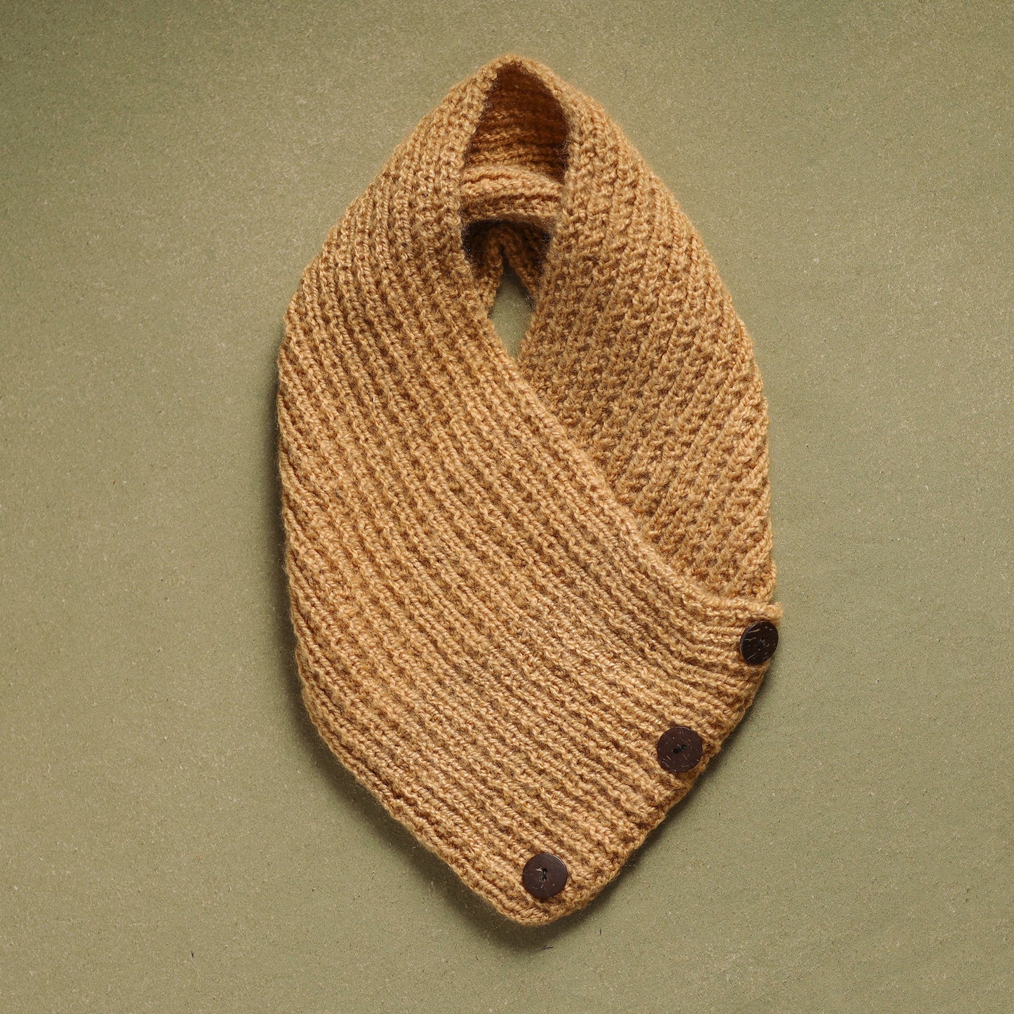 Beige - kumaun hand knitted woollen button cowl 22