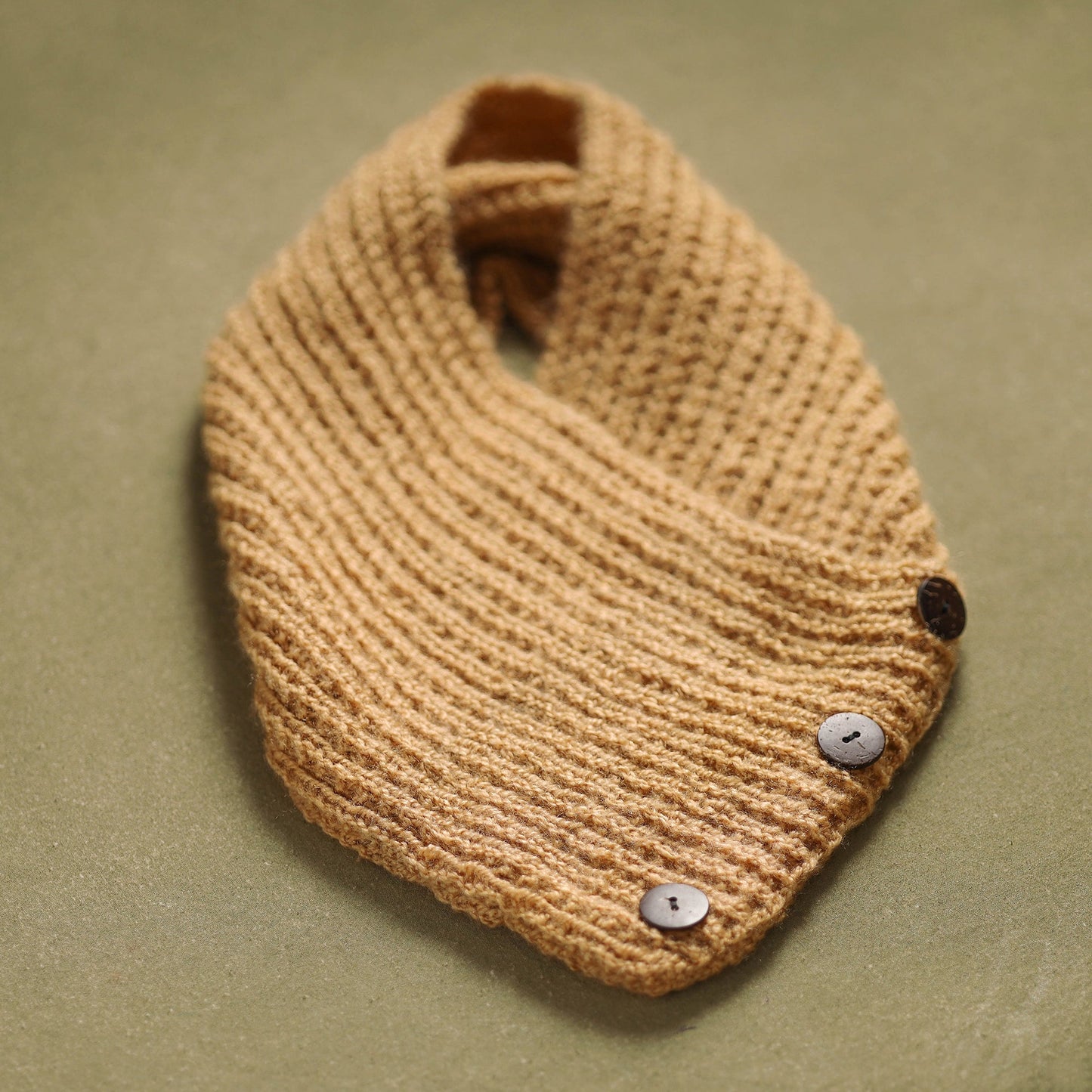 Beige - kumaun hand knitted woollen button cowl 22