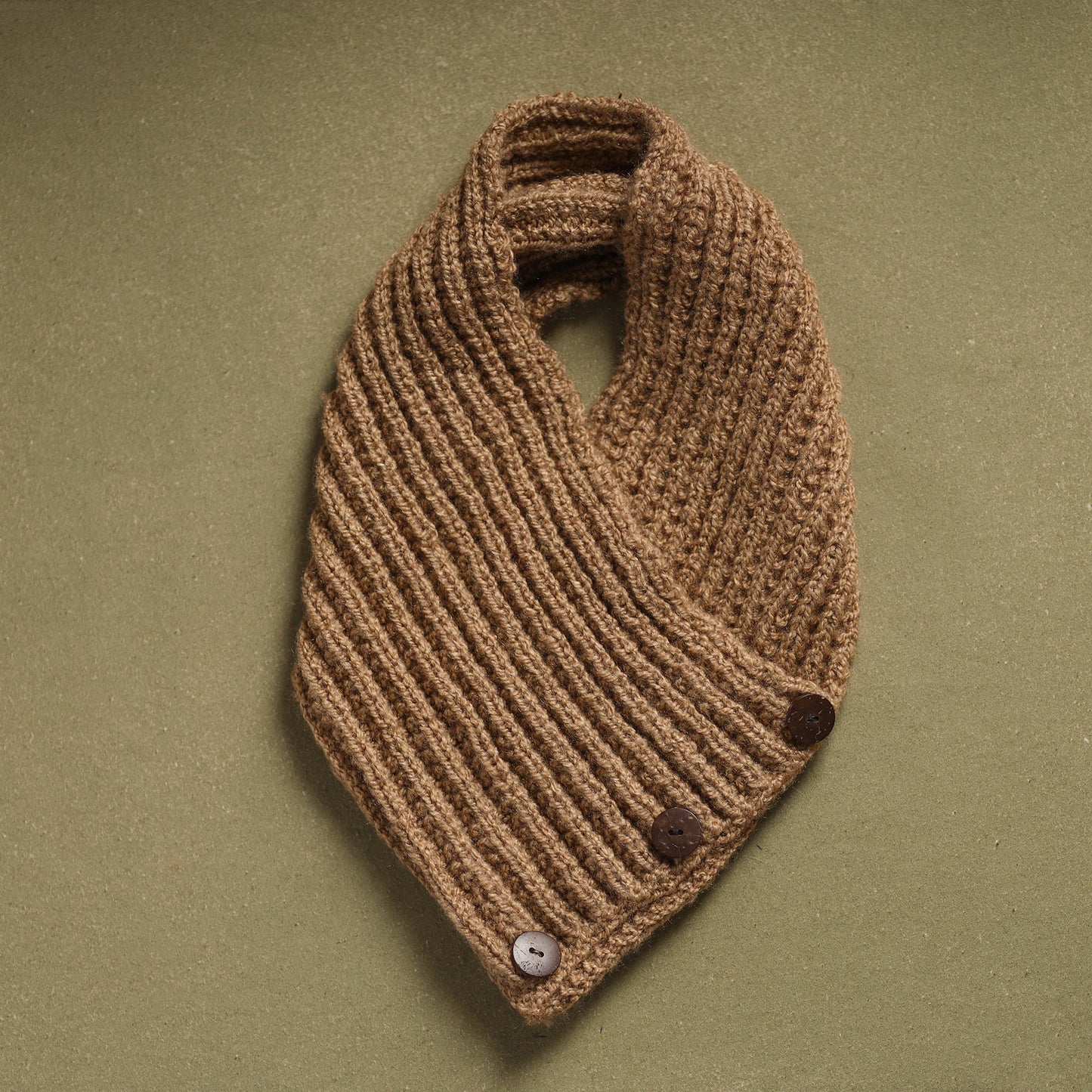 Beige - kumaun hand knitted woollen button cowl 32