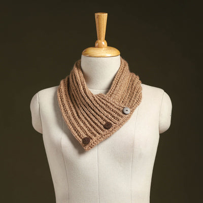 Beige - kumaun hand knitted woollen button cowl 32