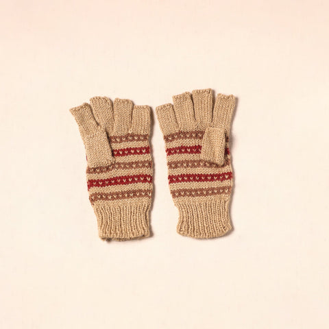 Beige Kumaun Hand Knitted Woollen Hand Gloves (Adult)