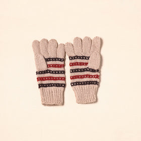 Beige Kumaun Hand Knitted Woollen Hand Gloves (Adult)