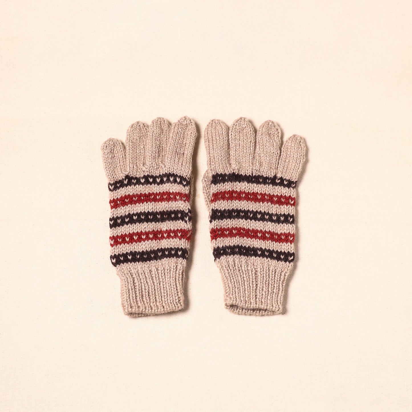 Beige Kumaun Hand Knitted Woollen Hand Gloves (Adult)