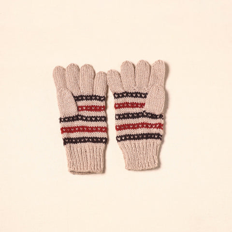 Beige Kumaun Hand Knitted Woollen Hand Gloves (Adult)