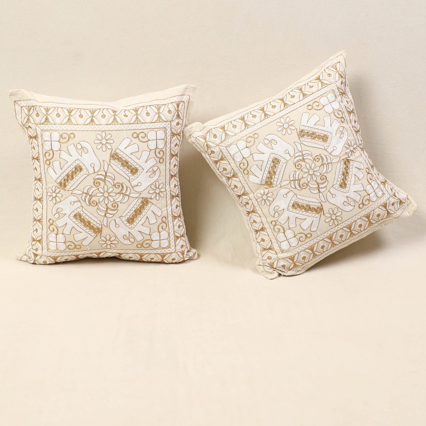 Beige - kutch aari hand embroidery cushion cover (set of 5)