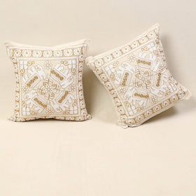 Beige - kutch aari hand embroidery cushion cover (set of 5)