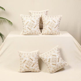 Beige - kutch aari hand embroidery cushion cover (set of 5)