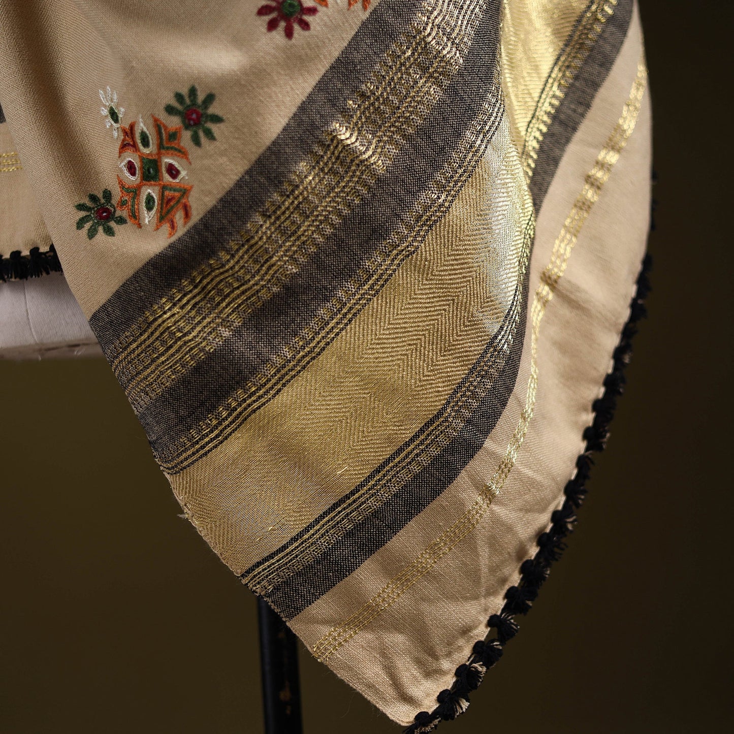 Beige - kutch ahir hand embroidery mirror work woollen