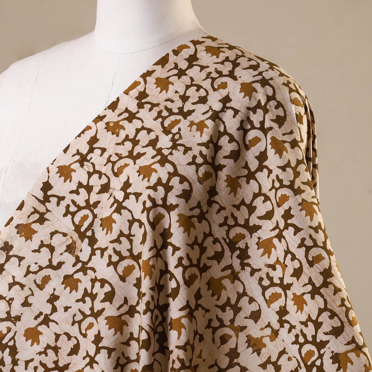 Beige - kutch batik cotton fabric 15 - handcrafted