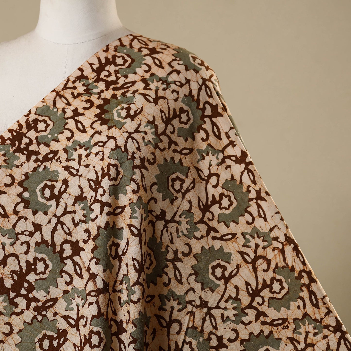 Beige - kutch batik cotton fabric 20 - handcrafted