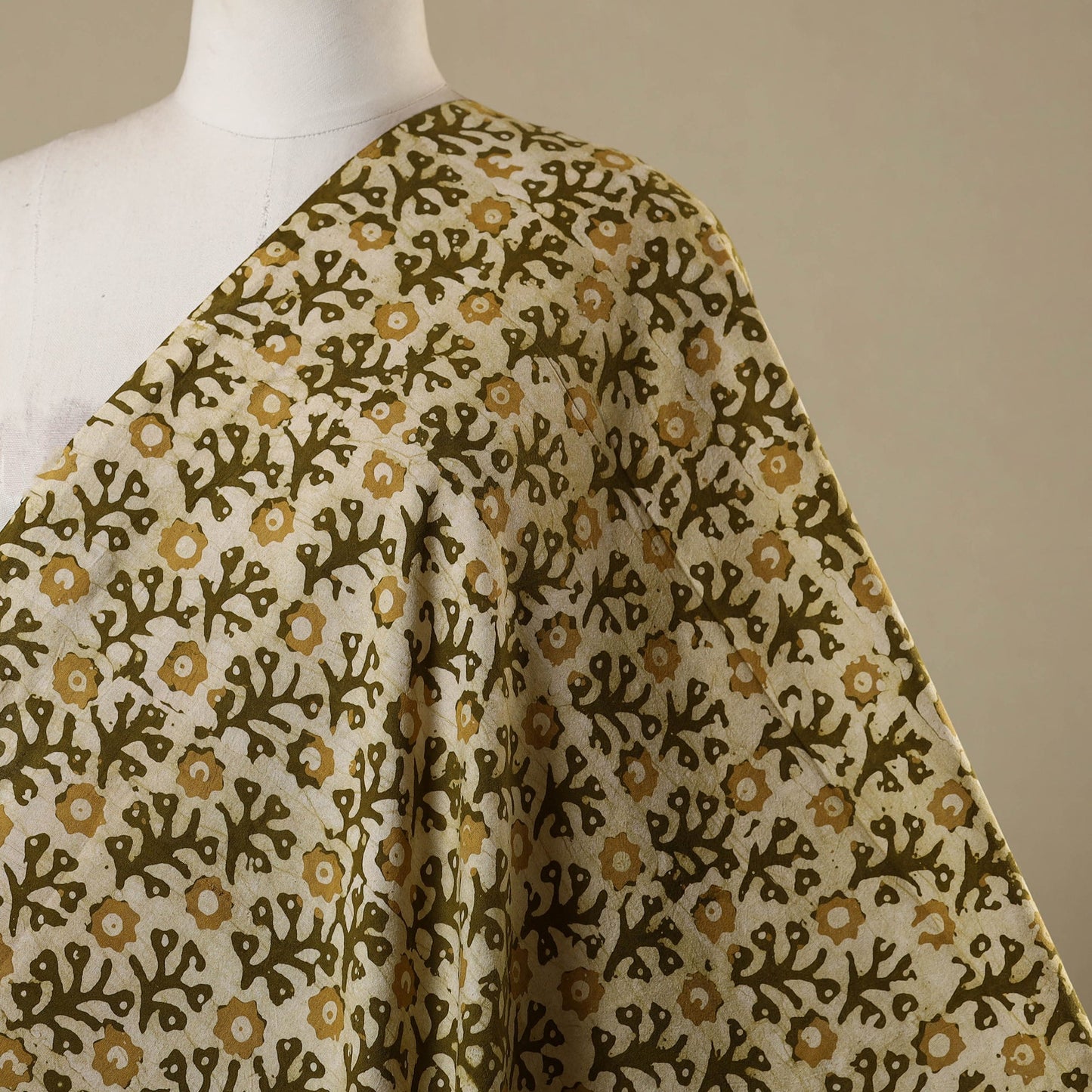 Beige - kutch batik cotton fabric 26 - handcrafted