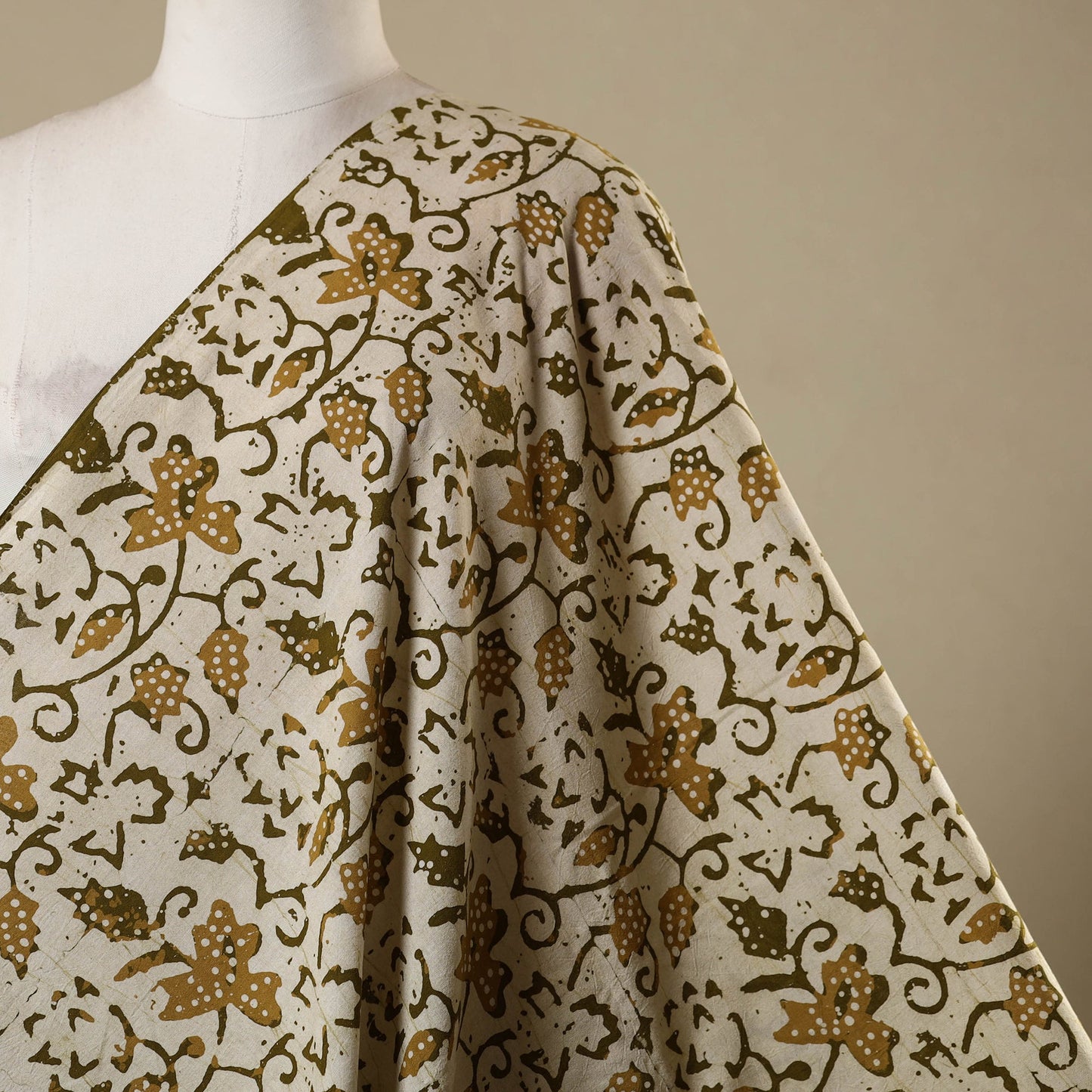 Beige - kutch batik cotton fabric 29 - handcrafted