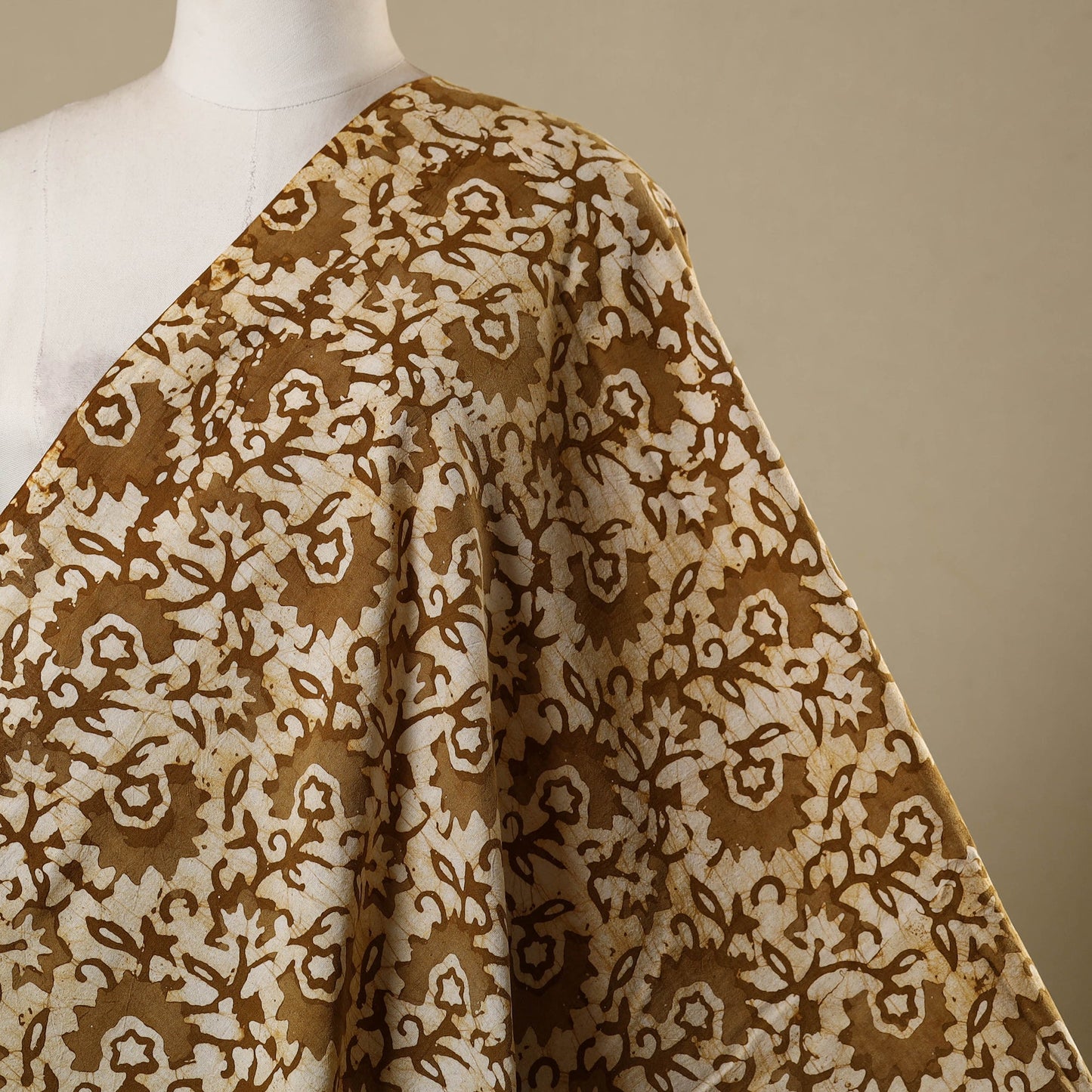 Beige - kutch batik cotton fabric 38 - handcrafted