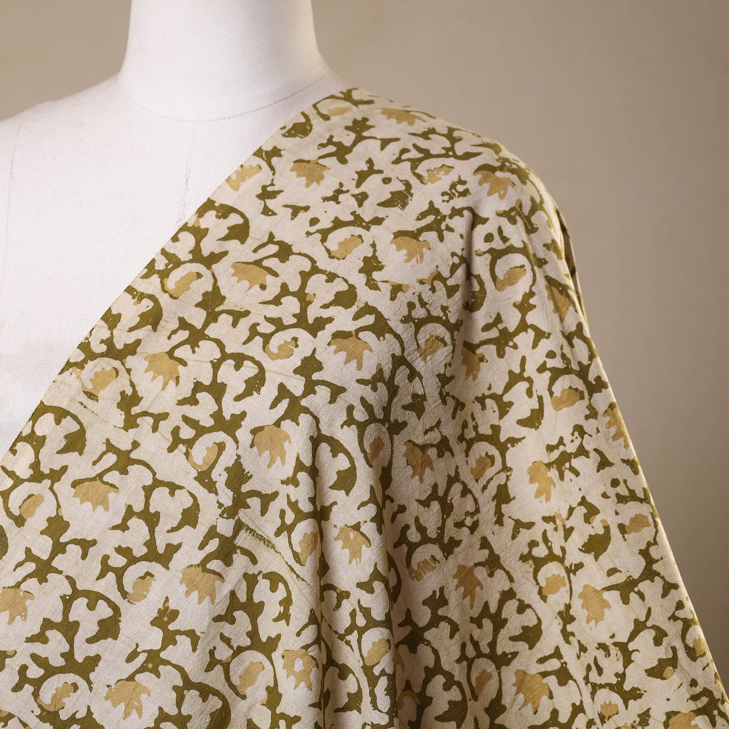 Beige - kutch batik cotton fabric 60 - handcrafted