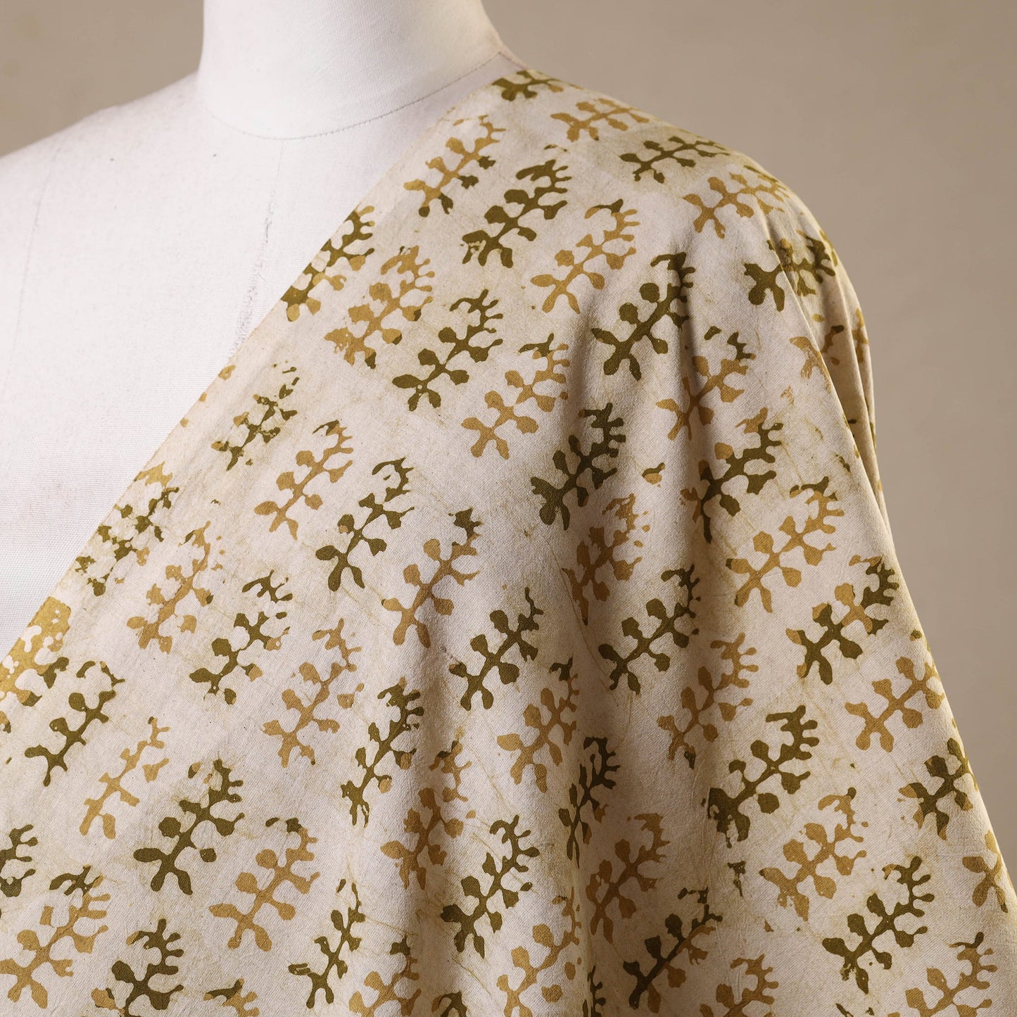 Beige - kutch batik cotton fabric 75 - handcrafted