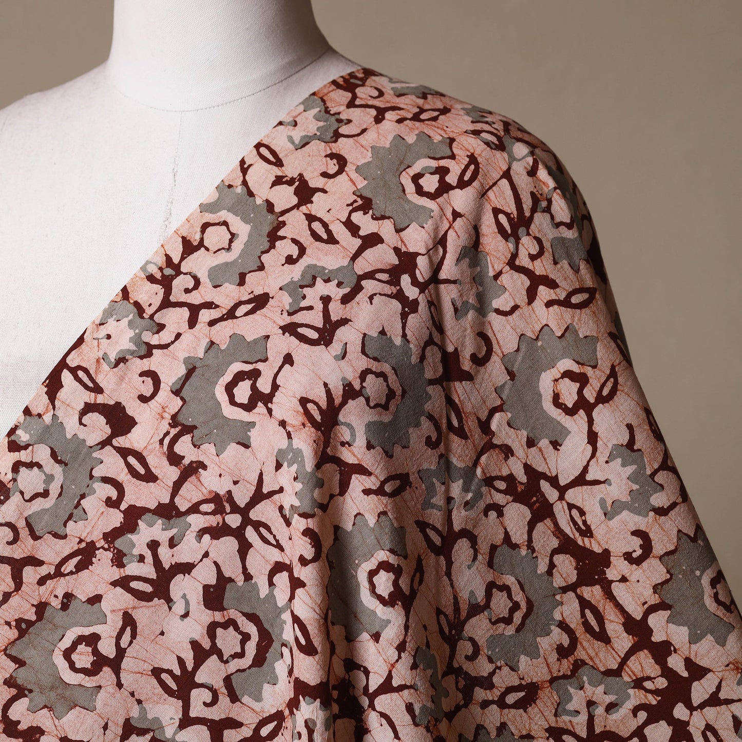 Beige - kutch batik cotton fabric 95 - handcrafted