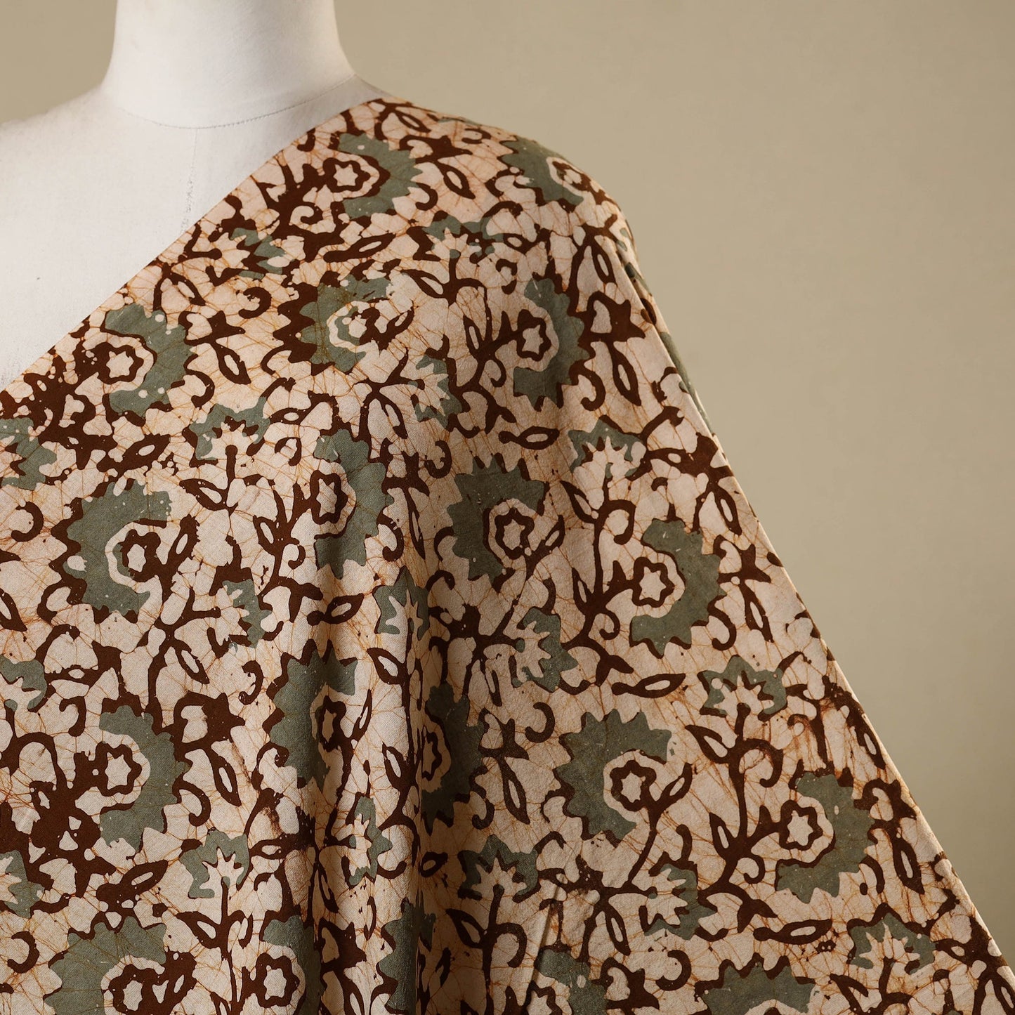 Beige - kutch batik cotton fabric 20 - handcrafted