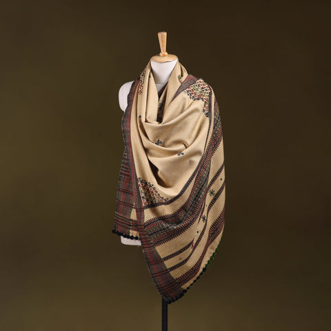 Beige - kutch bhujodi handwoven mirror work acrylic wool