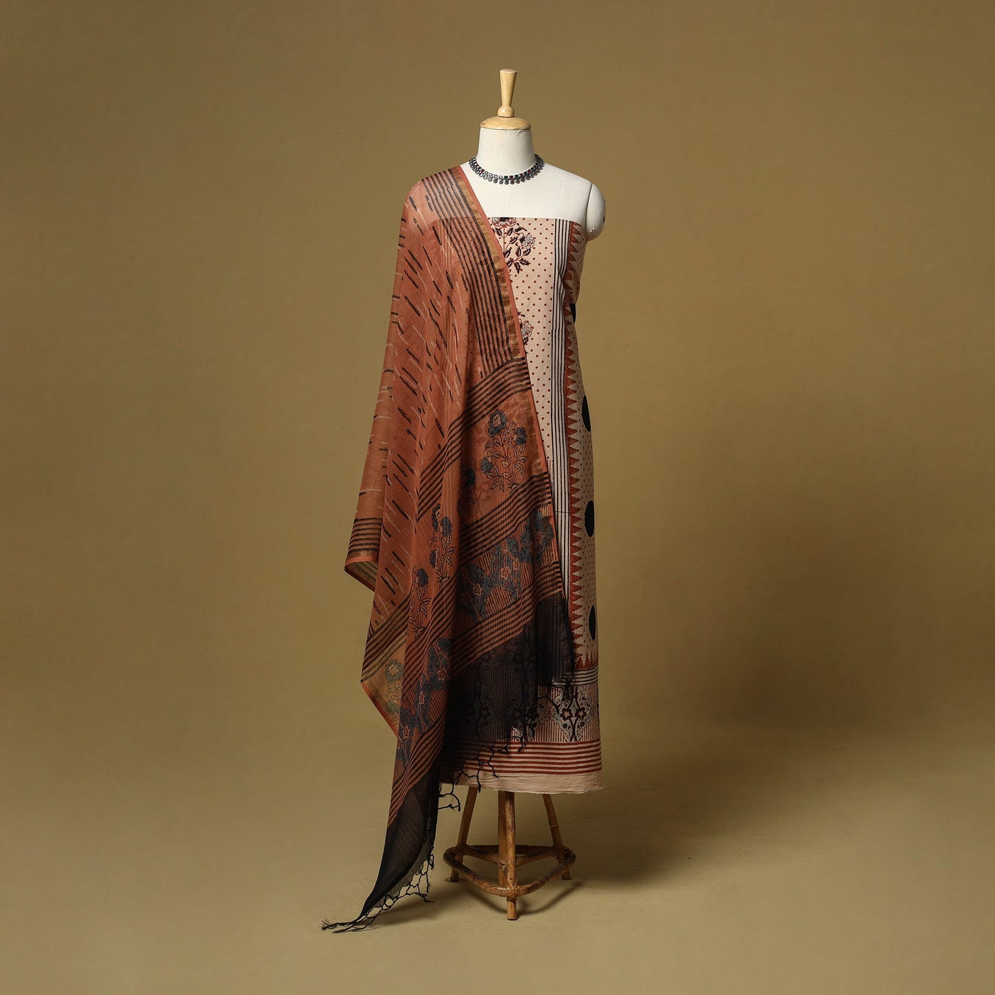 Kutch hand natural dyed 3pc unstitched dress material 15