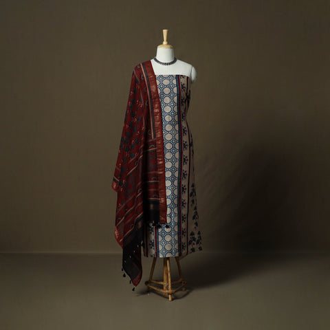 Kutch hand block ajrakh print natural dyed chanderi silk