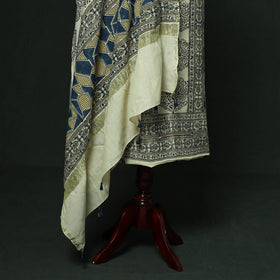 Kutch hand block ajrakh print natural dyed chanderi silk