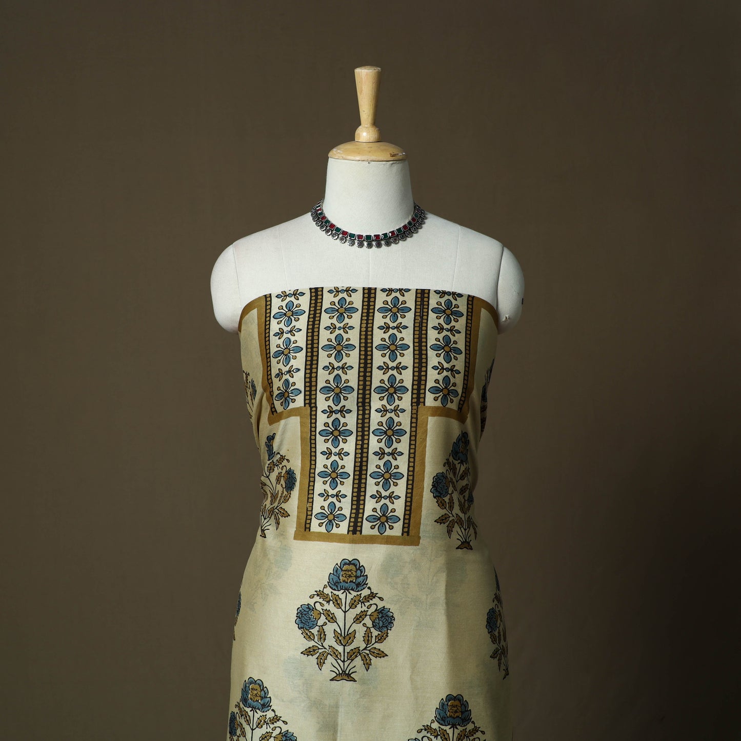 Kutch hand block ajrakh print natural dyed chanderi silk